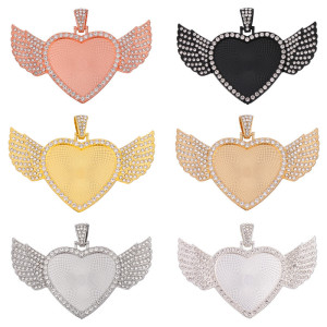 50pcs/lot 30mm peach love heart angel wings time gem bottom support movable head diamond necklace pendant pendant