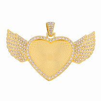 50pcs/lot 30mm peach love heart angel wings time gem bottom support movable head diamond necklace pendant pendant