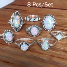 Vintage Eight-Piece Gemstone Opal Ring