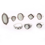 Vintage Eight-Piece Gemstone Opal Ring