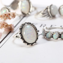Vintage Eight-Piece Gemstone Opal Ring