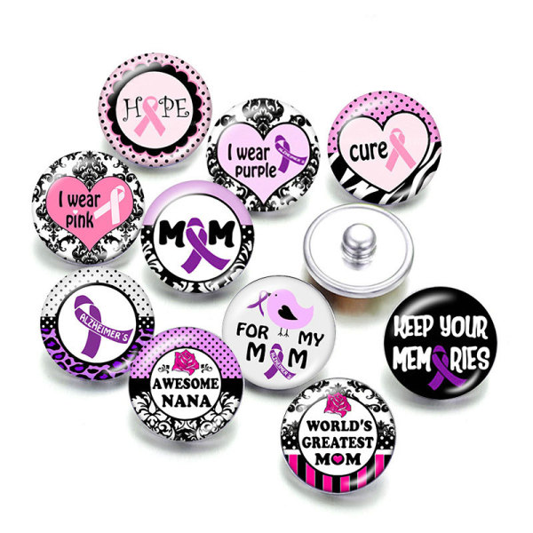 20MM pink Ribbon hope Print glass snaps buttons