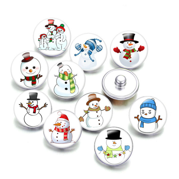 20MM Christmas Snowman  Print glass snaps buttons