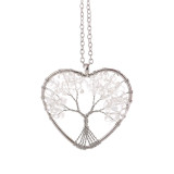love Natural Crushed Stone Crystal Tree of Life Colorful Natural Stone Heart-Shaped Root Necklace