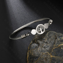 Hollow Tree of Life Bracelet Wire Round Plate Open Stainless Steel Bracelet