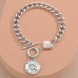 Irregular Pearl Alphabet Round Card Pendant OT Buckle Bracelet Women's Stainless Steel Jewelry
