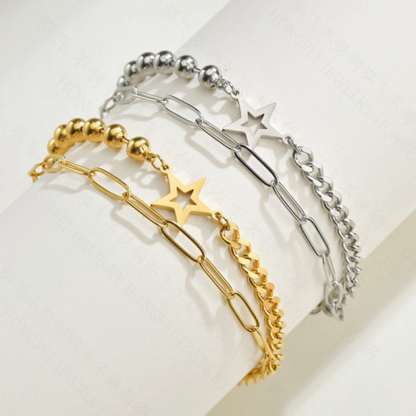 Stainless Steel Bracelet Women's Pentagram Bracelet Double Layer Jewelry