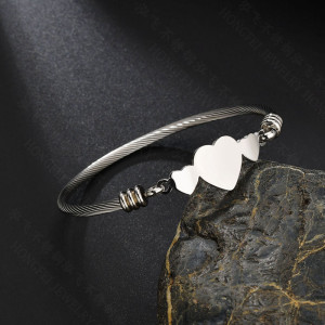 Stainless Steel Three Heart Open Bracelet