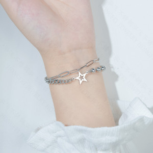 Stainless Steel Bracelet Women's Pentagram Bracelet Double Layer Jewelry