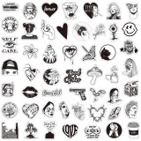 50pcs black and white ins graffiti stickers decorative suitcase notebook waterproof detachable stickers