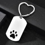 Stainless Steel Square Card Hollow Heart Dog Paw Keychain love