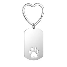 Stainless Steel Square Card Hollow Heart Dog Paw Keychain love