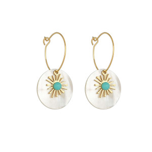 Gold Shell Set Stone Sunflower Stainless Steel Earrings