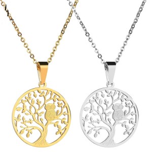 Tree of Life Owl Stainless Steel Necklace