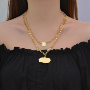 Irregular Letter Square Double Layer Necklace Female Stacked Stainless Steel Clavicle Chain