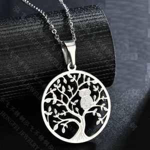 Tree of Life Owl Stainless Steel Necklace