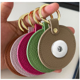 Genuine Leather  Litchi Pattern Round Keychain Multicolor fit 18mm snap button jewelry