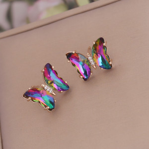 925 Silver Post Multicolor Gradient Butterfly Stud Earrings