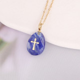40+5cm Natural Stone Cross star lightning Stainless Steel Necklace