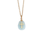 40+5cm Natural Stone Cross Stainless Steel Necklace