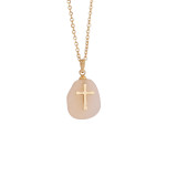 40+5cm Natural Stone Cross Stainless Steel Necklace