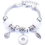 Zinc Alloy Beaded Bracelet Crown Pendant with Large Hole Rhinestone Lobster Clasp Bracelet fit snaps jewelry