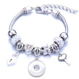 Zinc Alloy Beaded Bracelet Crown Pendant with Large Hole Rhinestone Lobster Clasp Bracelet fit snaps jewelry