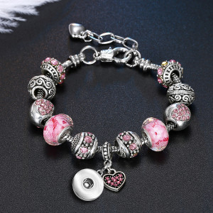 DIY Beaded Bracelet Silver Plated Crystal Owl Alloy Beads Diamond Heart Copper Bracelet fit snaps jewelry