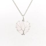 love Silver Hand-Wound Peach Heart Natural Stone Heart-Shaped Rose Quartz Tree of Life Necklace