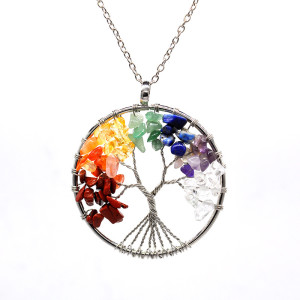 Natural Crushed Stone Crystal Tree of Life Necklace Colorful Natural Stone