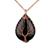 Copper Wire Winding Tree of Life Water Drop Natural Gemstone Necklace