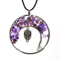 Natural Crystal Gravel Tree of Life Necklace Owl Pendant Necklace