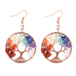 Natural crystal gravel colorful tree root tree of life wishing tree earrings