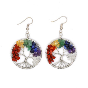 Natural crystal gravel colorful tree root tree of life wishing tree earrings
