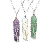 Selling hand-wound tree of life natural crystal hexagonal prism necklace