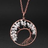 Natural Crushed Stone Crystal Tree of Life Necklace Colorful Natural Stone
