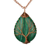 Copper Wire Winding Tree of Life Water Drop Natural Gemstone Necklace
