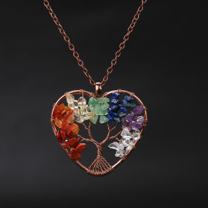 Natural Crushed Stone Crystal Tree of Life Necklace Colorful Natural Stone