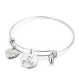 Mother's day gift love mi mama stainless steel heart-shaped stretch bracelet for women