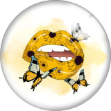 20MM Yellow Butterfly blessed  love  Print  glass snaps buttons