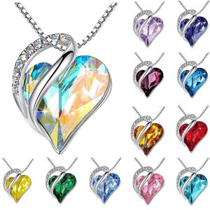 Heart Shaped Geometric Birthstone Necklace Jewelry Women's Clavicle Chain