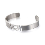 Love Heart shaped mom stainless steel open bangle bracelet mother's day jewelry gift