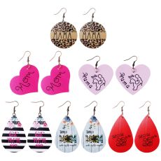 Mother's Day PU Leather Earrings Double-sided Print Flower Mom Leopard Print Water Drop Love Heart