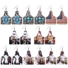 Farm Animal Leather Earrings Vintage Distressed Independence Day Double Sided Print