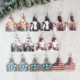 Farm Animal Leather Earrings Vintage Distressed Independence Day Double Sided Print