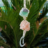 Natural stone car hanging Xingyue tree of life pendant Crystal ore color woven car ornament