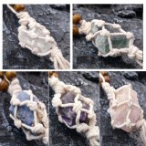 Natural Amethyst Pink Crystal White Crystal Rough Car Hanging Woven Ornament