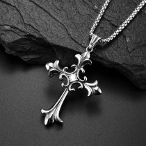 60CM Gothic Cross Diamond Stainless Steel Pendant Necklace