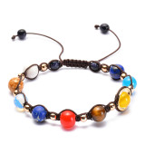 Universe Galaxy Solar System Eight Planets Bracelet Agate Natural Stone Adjustable Bracelet