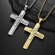 60CM Three Layer Cross Stainless Steel Necklace